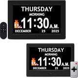 7" Black& 10.1" Black Dementia Clock Set (2-Pack) - Large Digital Display with Date/Time, Auto Dimming, 6 Alarms, Remote Control