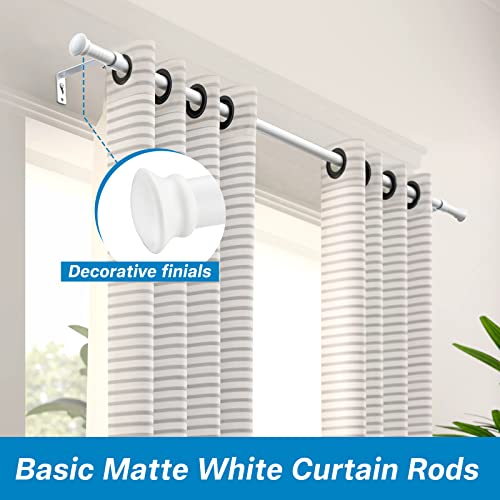 Curtain Rods, 5/8 Inch White Curtain Rods for Windows 28 to 48 Inch, Small Decorative Matte White Curtain Rod Set with Brackets, Splicing Screw Together Rod