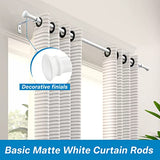 Curtain Rods, 5/8 Inch White Curtain Rods for Windows 28 to 48 Inch, Small Decorative Matte White Curtain Rod Set with Brackets, Splicing Screw Together Rod