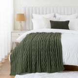 Battilo Olive Green Throw Blanket for Couch, Chunky Cable Knit Blanket, Woven Soft Cozy Chenille Throw Blanket for Bed, Sofa, Chair, Living Room, 51"x67"