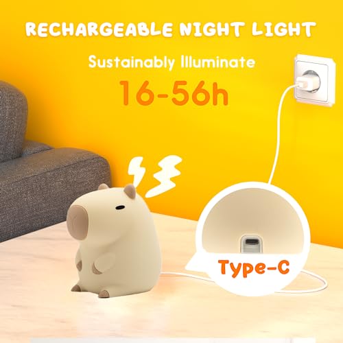 UNEEDE Cute Capybara Night Light, Novelty Animal Silicone Nursery Night Light Rechargeable Table Bedside Lamp with Touch Sensor for Bedroom Living Room Squishy Capybara Stuff Boys Girls Gifts