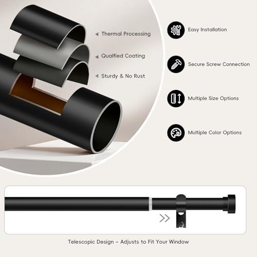 HEI!DEAR Black Adjustable Curtain Rods for Windows:48-84 Inch,1 Inch Heavy Duty Curtain Rod for Bedroom Living Room,Matte Black Iron Easy Install Modern Decorative Window Treatment Single Rods,30-84"