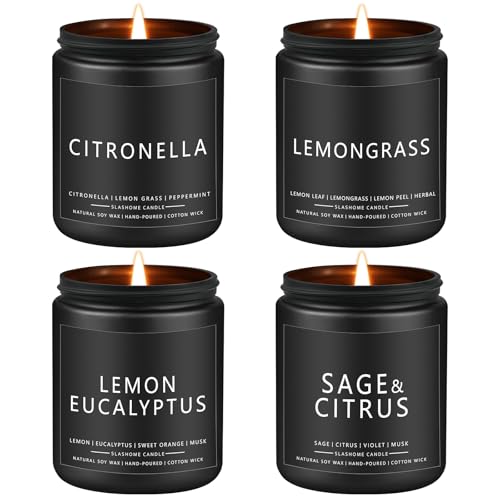 Citronella Candles Outdoor, Scented Candles Soy Jar Candle for Outdoor Patio Indoor Home Scented - Citronella/Lemon Eucalyptus/Lemongrass/Sage & Citrus, Gifts for Father Dad & Men (7oz - 4 Pack)