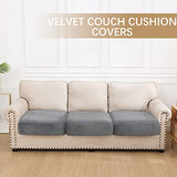 hyha Velvet Couch Cushion Covers, Soft Sofa Seat Covers for sectional 3 Cushion Couch Washable, Magic Sofa Slipcover with Elastic Bottom, Non-Slip Furniture Protector for Pets, Kid(3PC, Grey)