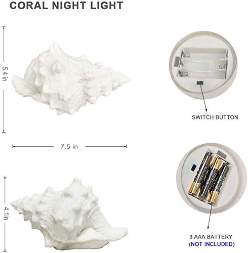 GREENIC Portable Conch Shell Beach Themed Night Light w Timer for Kids Adults Bedroom Nightstand Lamp Nautical Lighting Battery Operated, Warm White