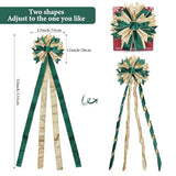 Green Gold Christmas Tree Topper, 40x13 Inches Toppers Bow with Glitter Satin Mesh Streamer and Patterned Ribbon, Christmas Tree Topper Bow for Christmas Home Decoration