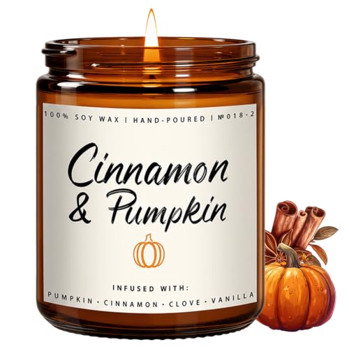 Cinnamon & Pumpkin Scented Candle – Fall Candles for Home Scented, Soy Candles for Home, 7 oz Cozy Pumpkin Candle for Women & Men, Autumn Décor & Holiday Gifts