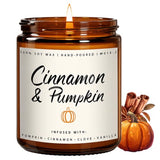 Cinnamon & Pumpkin Scented Candle – Fall Candles for Home Scented, Soy Candles for Home, 7 oz Cozy Pumpkin Candle for Women & Men, Autumn Décor & Holiday Gifts