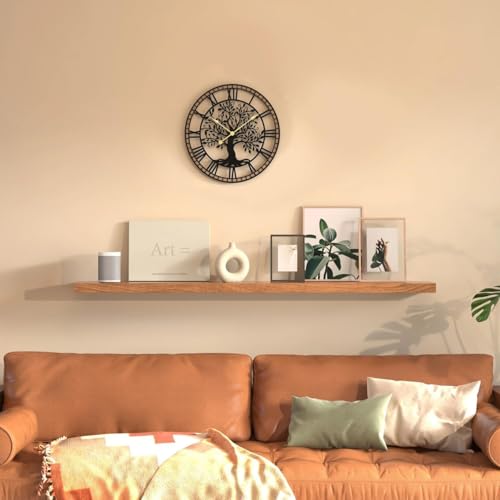Micasso Wall Clocks Battery Operated: 15 Inch Farmhouse Tree of Life Metal with Wood Frame - Rustic Roman Numerals Clock for Living Room/Home Office/Bedroom/Kitchen - Home Decor for Sofa Accent Wall