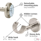 Heavy Duty Curtain Rod Brackets for Wall & Ceiling Installation, 2 Pack Ceiling Mount Curtain Holders, Hardware Bracket Set for 1 Inch Rods, Brushed Nickel