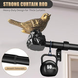 Vintage Black Curtain Rod 18 to 45 Inches Curtain Rods for Windows Adjustable Heavy Duty Drapery Rod with Gold Bird Finials for Kitchen Window Living Room