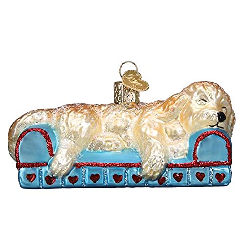 Old World Christmas Sleepy Doodle Dog Glass Blown Ornament for Christmas Tree, Handcrafted Holiday Decoration, Dog Collection