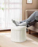 Bsketa Round Storage Ottoman, 14" Folding Velvet Foot Stool Rest,Beige