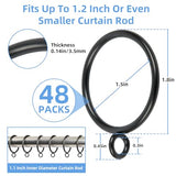 Curtain Rings with Eyelets, 48 Pack Metal Drapery Rings for Pinch Pleat Curtains Panels, Drape Rings Fits Up to 1.2 in Curtains Rod, 1.5 Inch I D Black