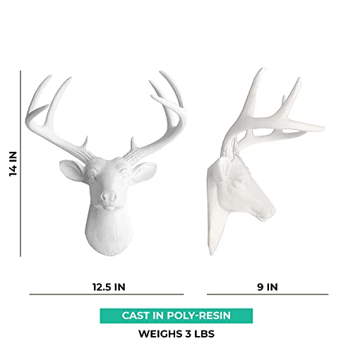 Wallcharmers White Deer Head Wall Decor, Handmade Faux Deer Head, Made of Eco-Friendly Resin Great for Farmhouse Decor, White