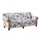 Brilliant Sunshine Blue Toile Couch Loveseat Cover, Quilted Sofa Cover for Dogs, Slip Resistant Furniture Protector with Strap, Washable Slipcover for Kids and Pets, Blue Beige (54" seat)