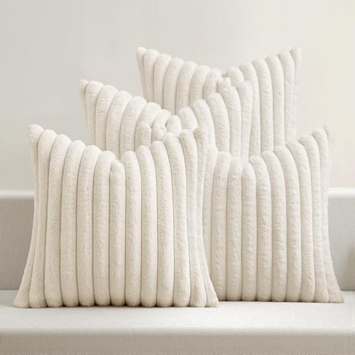MIULEE Faux Fur Plush Decorative Throw Pillow Covers 18x18, Cream White