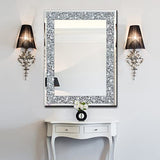 QMDECOR Crystal Crush Diamond Rectangle Silver Mirror for Wall Decoration 24x32inch Wall Hang Frameless Mirror Acrylic Diamond Decor.