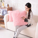 Faux Fur Pink Throw Pillow Covers, Fluffy Soft Fuzzy Decorative Pillow Cases Cute Pillowcases for Home Bedroom Living Room, Zipper Closure, Set of 2 (Pink, 18"x 18")