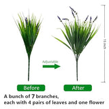 12 Bundles Artificial Grass Fake Plants，Outdoor Fake Monkey Tail Grass with Flowers for Pot UV Resistant Lavender Patio Garden Porch Home Window Hanging Planter Decor Faux Plastic Shrubs(Puper+Green)