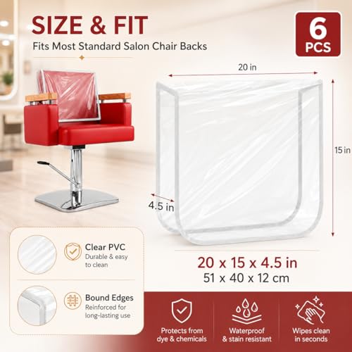 6Pcs Salon Chair Cover, Clear Barber Chair Cover, Plastic Hairdressing Back Protectors, Vinyl Durable, Square Hairdressing Back Protectors, White