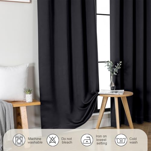Gwine Black Blackout Curtains for Bedroom 84 inches Long 2 Panels, Solid Thermal Insulated Noise Reducing Light Blocking Window Curtains Drapes for Living Room, Each 40Wx84L