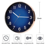Navy Blue Wall Clock, Quality Quartz Silent Non-Ticking Battery Operated, 12" Modern Round Wall Clocks for Living Room Bedroom Kitchen Home Wall Decor(LJ)