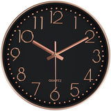 Silent Wall Clocks Battery Operated 8 Inch, Analog Wall Clock with Oversized Number Tempered Glass Clock Face, Non Ticking Wall Clocks for Living Room Bedroom Kitchen Office, Black Rose Gold