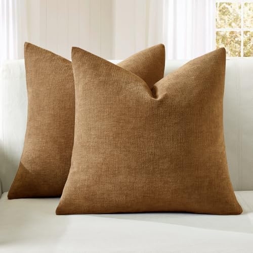 MIULEE Bronze Couch Pillow Covers 18x18 Inch, Set of 2 Soft Fall Decorative Square Throw Pillow Covers Farmhouse for Sofa Living Room Bed