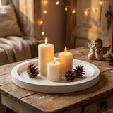 Round Candle Plate Holder White Wooden Coffee Table Tray Kitchen Decor