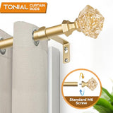 TONIAL Curtain Rod 32 to 58 Inch(2.6 to 4.8 ft), Splicing Adjustable 3/4 Single Rods for Windows 20 to 53 Inch(1.7 to 4.4 ft) Decorative Drapery Rod with Translucent Diamond Finial, Gold