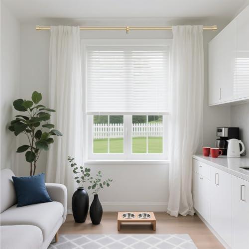 Modern Gold Curtain Rods for Windows 48 to 84 Inch, 1" Diameter Adjustable Heavy Duty Window Curtain Pole with Matte Gold End Cap Finials, Decorative Drapery Rods for Living Room, Bedroom