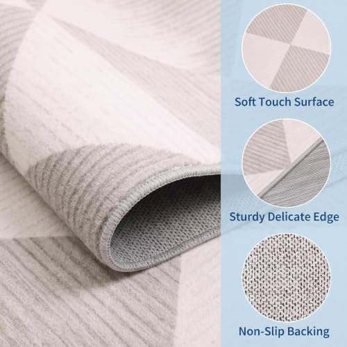 GarveeHome Beige Area Rugs 8x10 Living Room Checkered Washable