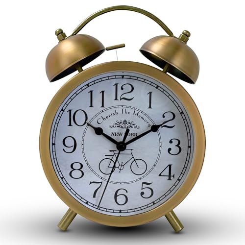 Maxspace Twin Bell Alarm Clock, 6-Inch Dual Alarm Clock Loud for Heavy Sleepers, Small Desk Clock for Bedside Table, Battery Operated (Shatong - Arabic)