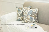 Mika Home Set of 2 Jacquard Tropical Leaf Pattern Throw Pillow Covers Decorative Pillowcase 20x20 Inches, Blue Cream