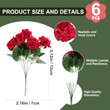 6 Bunches UV Resistant Red Artificial Flowers Geraniums – Lifelike Silk Fake Flowers for Outdoors | No Fade, No Watering, Full & Bigger Heads for Garden, Patio, Balcony, Porch Decor