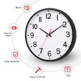 Wall Clocks Battery Operated 8 inch Modern Wall Clock,Silent Non Ticking Wall Clock for Living Room Bedroom Kitchen Office Classroom Decor (White and Black)