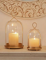 NUPTIO Glass Lanterns Decorative Outdoor, Gold Hurricane Candle Holders