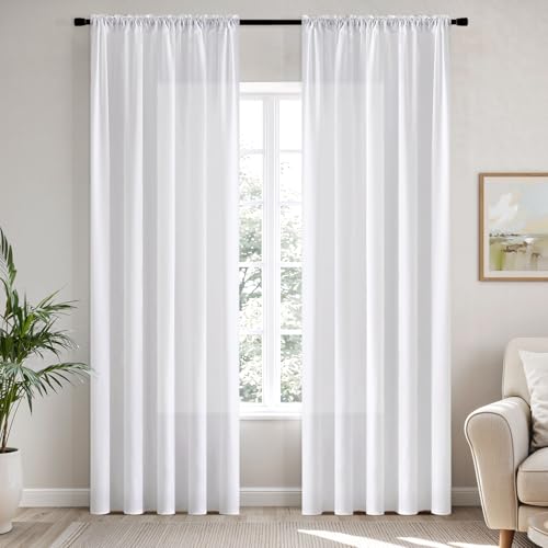 MIULEE White Privacy Sheer Curtains that Let Light in 84 Inches Long Non-See-Through Semi Sheer Curtains Light Filtering Window Curtain Drapes for Living Room Bedroom 2 Panels Set 42 X 84