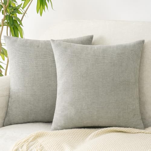 HWY 50 Decorative Chenille Throw Pillow Covers Light Gray 16x16 Inch