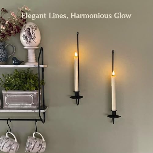 Wall Candle Holder Set of 2, Stylish Black Metal Wall Mount Candle Sconces, Modern Wall Decoration for Living Room, Farmhouse, Fireplace, and Christmas Decor
