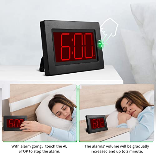 KWANWA Large Digital Alarm Clock, 3" LED Display Battery Operated, Dimmable Auto Night Mode, Easy to Read for Seniors Visually Impaired, Cordless Wall Clock or Table Clock for Bedroom Kitchen Office