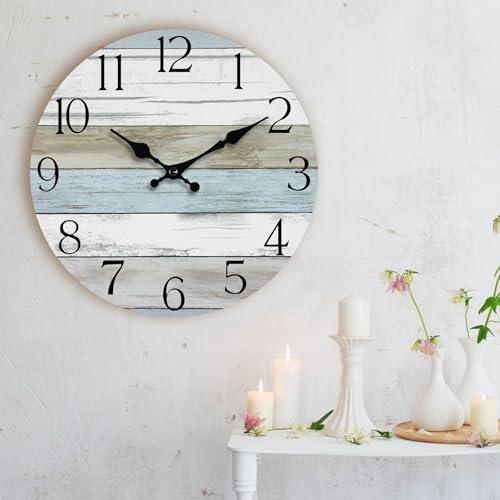 Wall Clock, Silent Non Ticking Wall Clocks Battery Operated, Rustic Wooden Clocks Decorative for Kitchen, Bathroom, Bedroom, Living Room, (8 Inch)