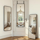 Antok 48''x 14'' Full Length Mirror Over Door, 4-in-1 Standing Leaning Wall Mounted, Adjustable Hanging Mirror for Bedroom Living Room, Black, Rounded Corner