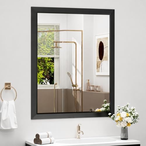 SMIROR Matte Black Bathroom Mirror for Over Sink 24x 36 inch, Metal Thick Frame Rectangle Vanity Mirror for Wall, Anti-Rust, Horizontally or Vertically Mounted