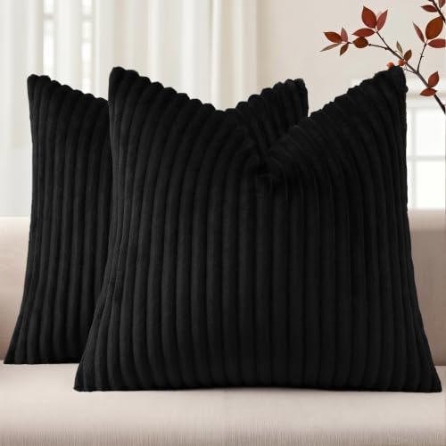 Simmore Fall Soft Black Flannel Throw Pillow Covers 16X16 Set of 2