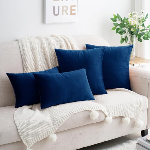 HWY 50 Navy Blue Throw Pillow Covers Velvet 18x18 Inch Pack of 2