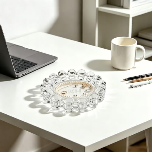 khtumeware Large Chic Clear Bubble Glass Candle Dish – Modern Clear Glass Candle Holder for Tealights & Diffusers, Decorative Tray for Home & Tabletop Decor（1 Pack）
