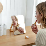 ZOROSY Desk Makeup Mirrors with Wood - Rectangle Wall-Mounted Mirrors Table Mirrors for Living Room Bedroom Birthday Gifts (10.5" L x 7.8" W)