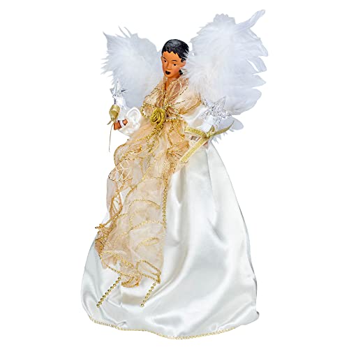 Kurt S. Adler, Inc. UL2219 Kurt Adler 10-Light 12" Ivory & Gold Black Angel Treetop